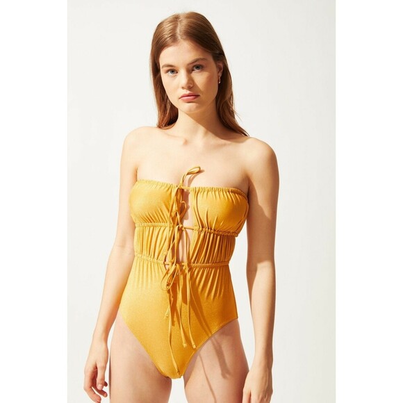 Solid & Striped The Paula One Piece Bikini Swimsuit In Glitter Gold Size XS - Picture 10 of 10